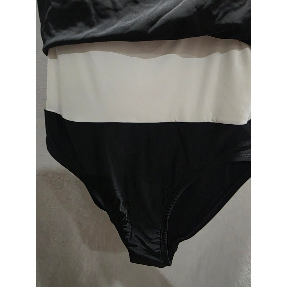 Lands' End Women Black White Colorblock Zip Front Swim Dress XL 18 NEW One Piece - Picture 3 of 6
